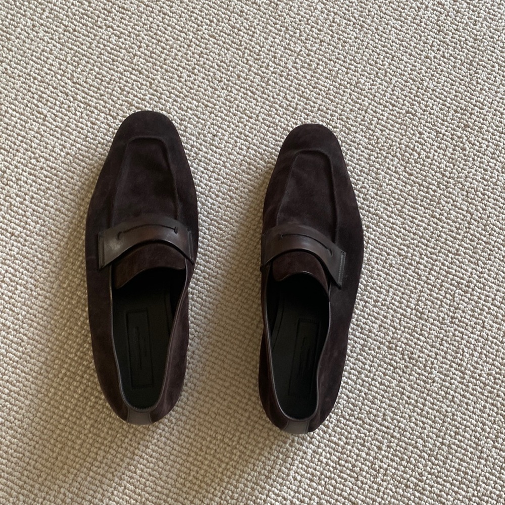 “Dark Brown Suede L’Asola loafers” from Zegna